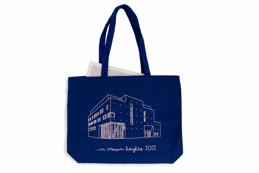 Blue Canvas Tote with Building