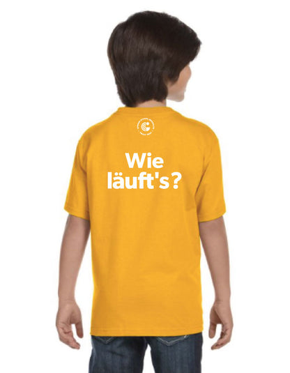 Kids GSB Track Team T-shirt: Wie Läuft's? in Gold and Kelly Green