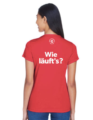 Adult Women's GSB Track Team T-shirt: Wie Läuft's? in Red