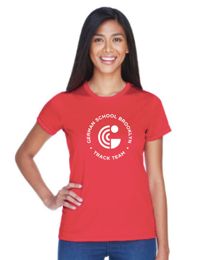 Adult Women's GSB Track Team T-shirt: Wie Läuft's? in Red